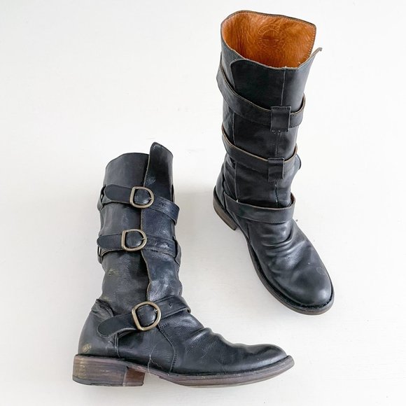 Fiorentini + Baker Shoes - Fiorentini & Baker Eternity Moto Boot EU 38 US 8 Black Leather Tall 3 Buckle